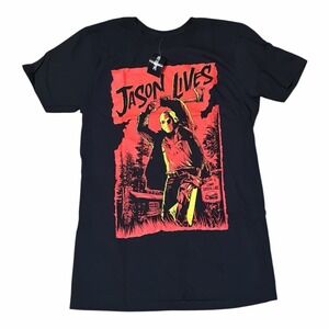 Friday the 13th Jason Lives M Short Sleeve Shirt Black Camp Crystal Lake NWT MN1